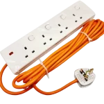 Orange | Extension Wire Cord | 7 Meter | 4 Way | 13A | Multi Plug | Trailer Socket